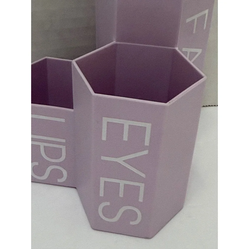 Makeup Brush Holder 3-Slot Cosmetic Storage Face Eyes Lips Lavender Hexagon